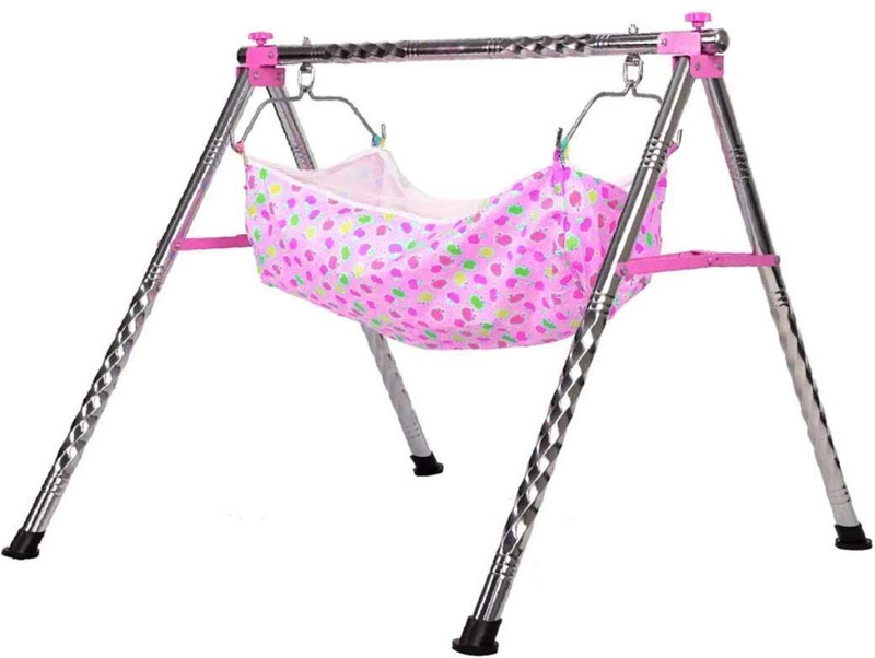 A to Z Hub folding Unisex Baby Cradle/ghodiyu /swing With and cotton hammock(Pink, Blue)