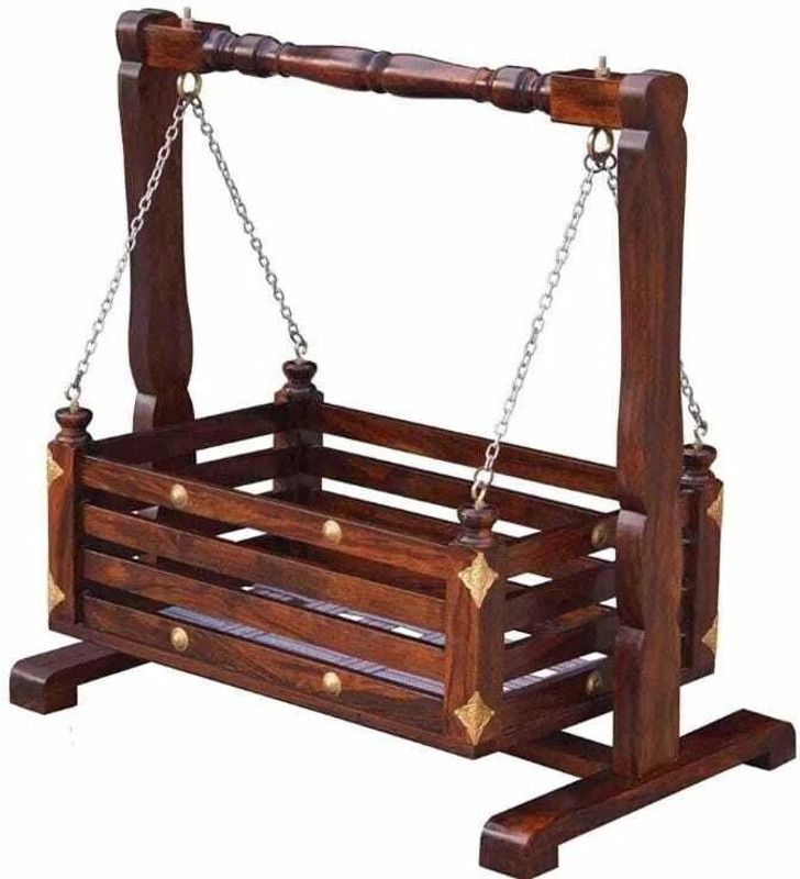 WOODEN CRAFT TWIST Wooden Craft Twist Creation Premium Solid Wood Baby Cradle Folding Swing Design(Brown)