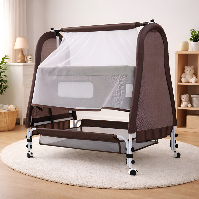 Pandaoriginals Jumbo Basket Soft Cushion Baby Cradle Paalna Jhula Swing Mosquito Net SWING LOCK(Brown, White)