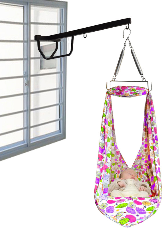 VParents Chunky Baby Swing Cradle with Spring and Metal Window Cradle Hanger (Pink)(Pink)