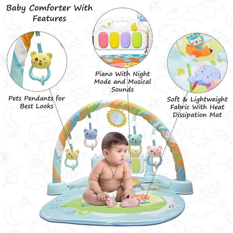 Shyam Techno 5 in 1 Baby Play Gym Kick & Play Piano Mat Newborn Toy for Boy and Girl(Blue)