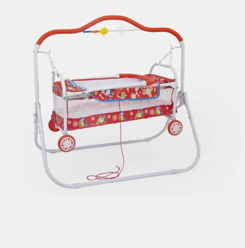 AKSTEEL Baby Swing Cradle Jhula with Mosquito Net for New Born Baby (Pink)(Red)