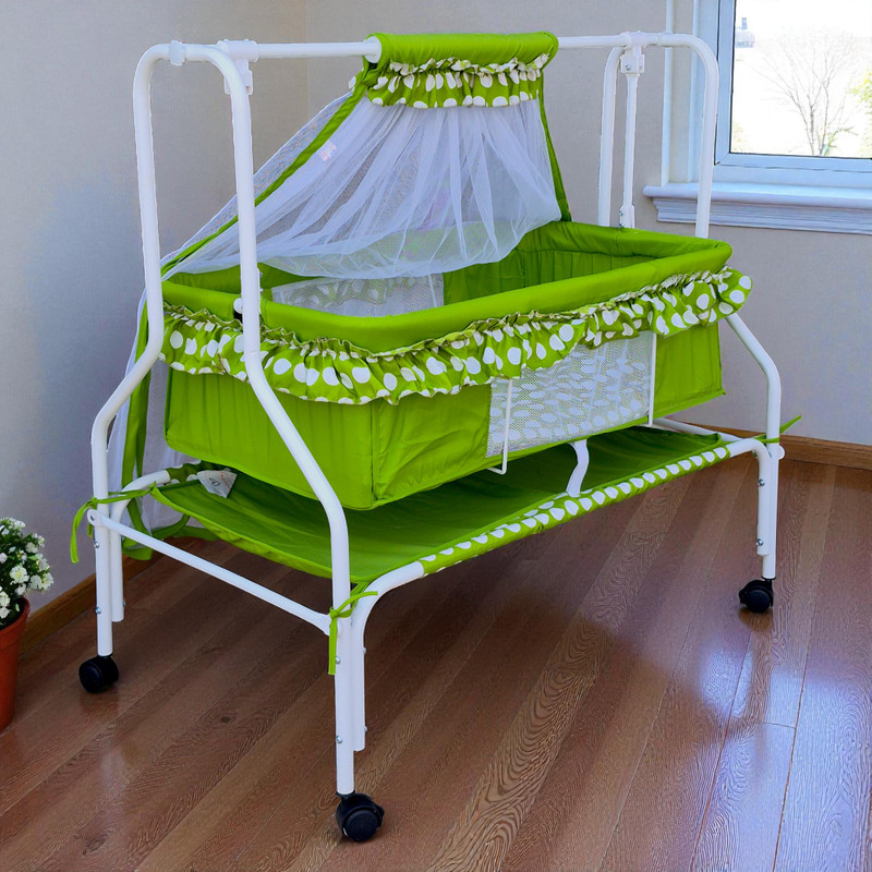 KIDDERY Ares Baby Cradle Swing & Mosquito Net Newborn Crib Comfortable Bed for Babies(Green)
