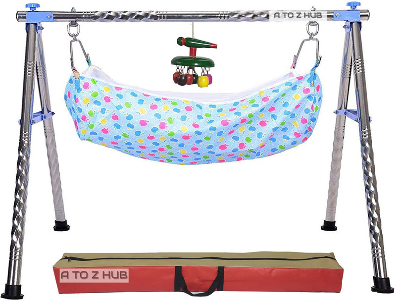 A to Z Hub folding Unisex Baby Cradle/ghodiyu/Swing With Hammock cloth(Blue)