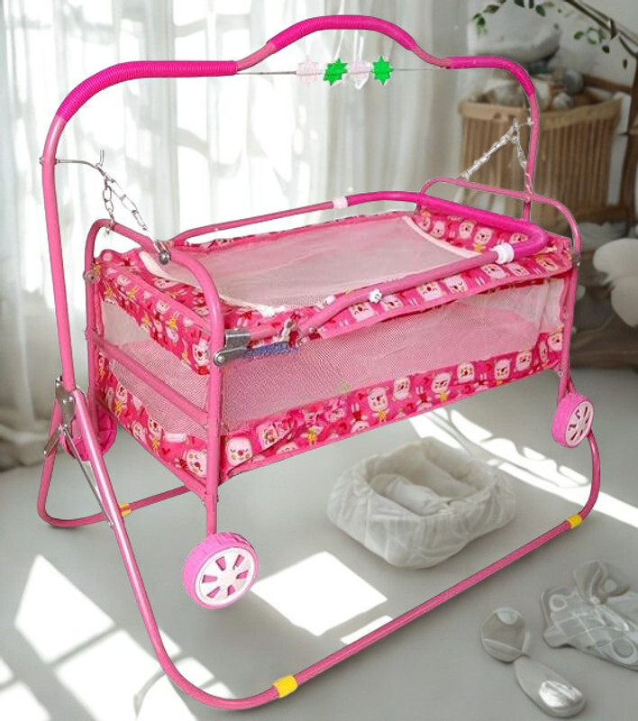 IMPHI Premium Baby Swing Cradle with Wheels(Pink)