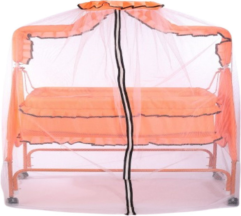 Spicy Smile Adjustable Orange Baby Bassinet with Mosquito Net Foldable Co-Sleeping Crib(Orange)