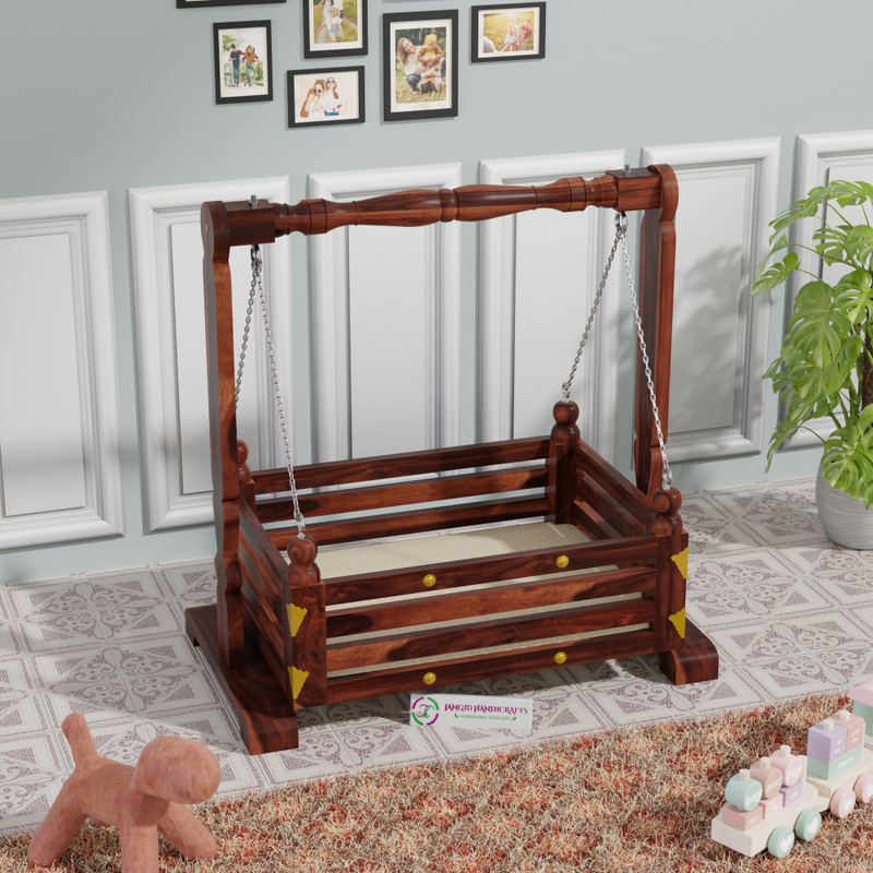 jangid Handicraft Solid Wood Cradle|Cradle|Palna|Wooden Palna|Jhula for kids|Kids bed|Small bed(Brown)