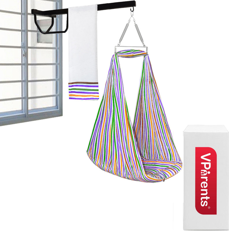 VParents Neonate Baby Swing Cradle with Mosquito Net Spring and metal window cradle hanging rod(Purple)