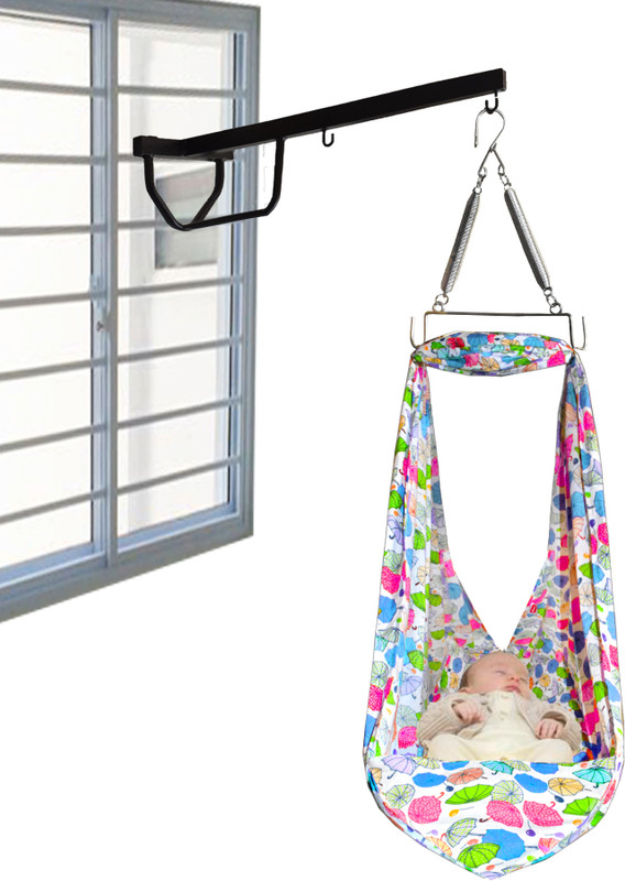 VParents Chunky Baby Swing Cradle with Spring and metal window cradle hanger(Blue)