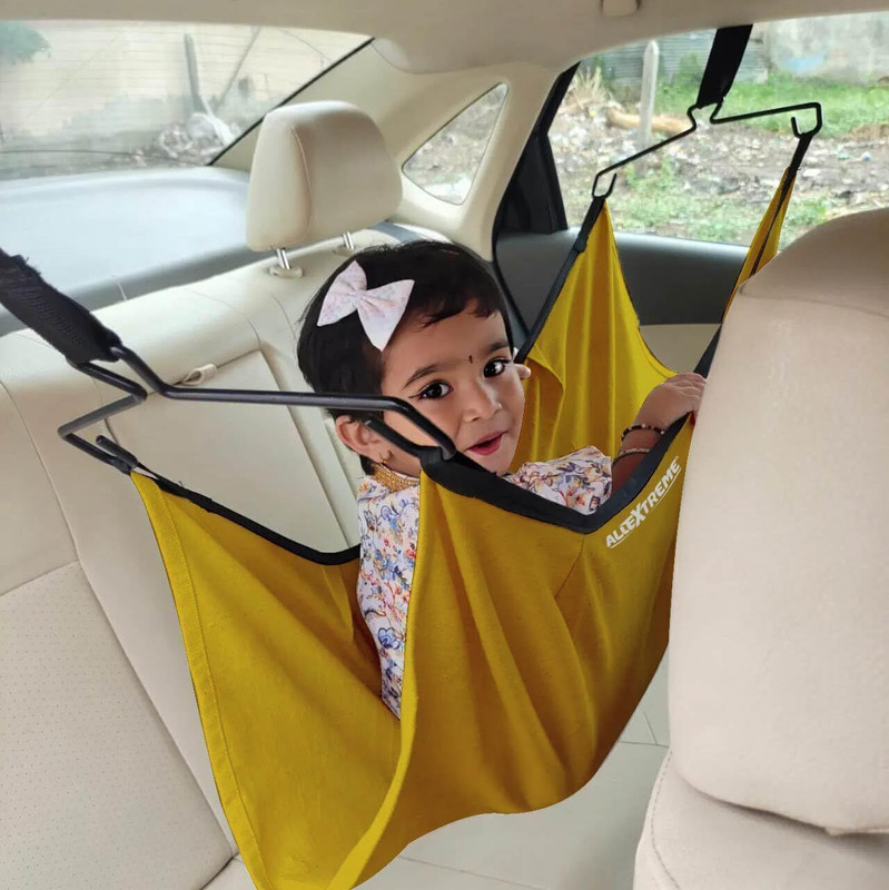 ALLEXTREME Car Cradle Hammock for 0 to 3 Year Baby Portable Travel Cloth Jhula(Yellow)