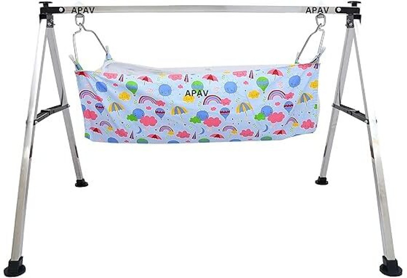 A to Z Hub Baby Boy's and Girl's Folding Swing Jhula/ghodiyu/parna/jhula, with Cotton Cloth(Multicolor)