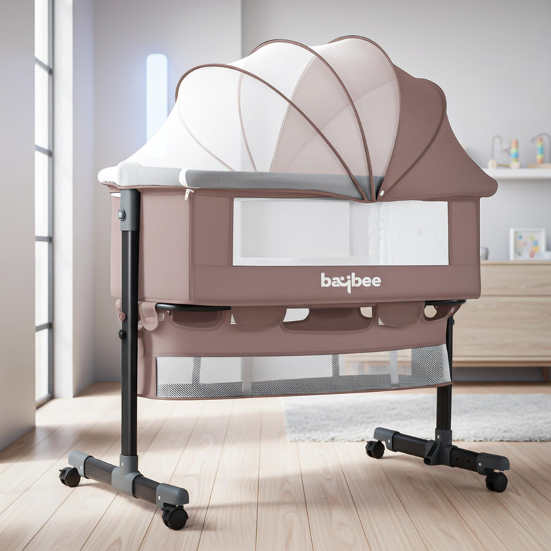 baybee baby bedside crib cradle for baby bassinet for kids with 2 Height Adjustable(Beige)