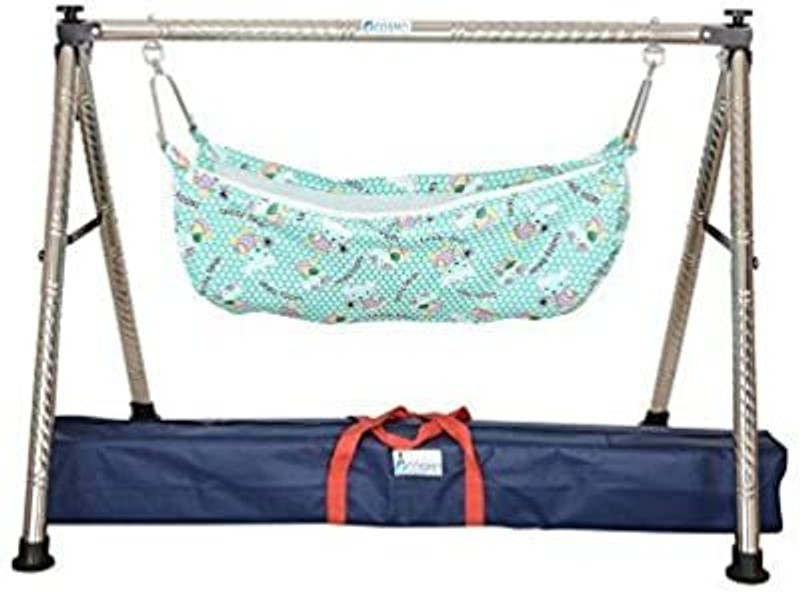 GREEN TOUCH Baby Boy's and Girl's Portable Folding Swing Regular Folding Round Pipe(Black)(Silver)