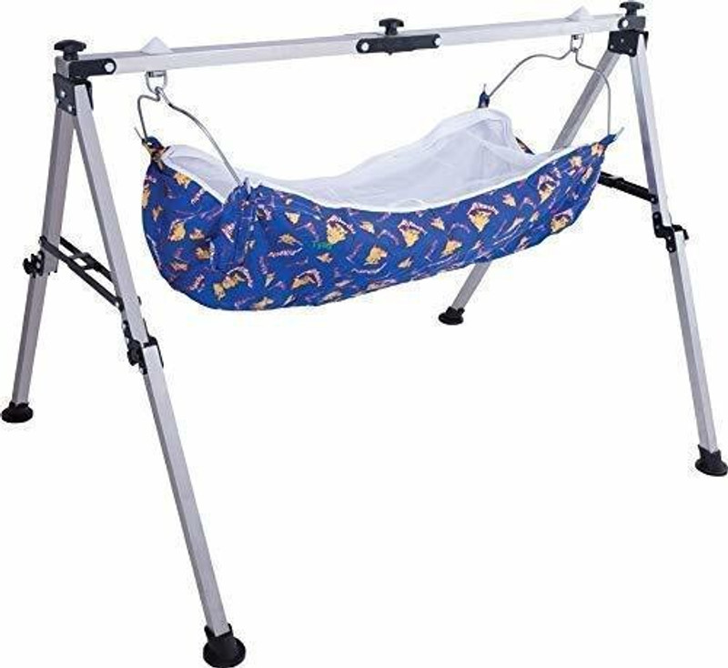 TRIVYOM Indian Style Swing Palna Ghodiyu or Cradle Folding Stainless Steel Heavy Frame With Cotton Khoyu,Net For Strong Baby, Kids, Girls-[PCS 1](Multicolor)