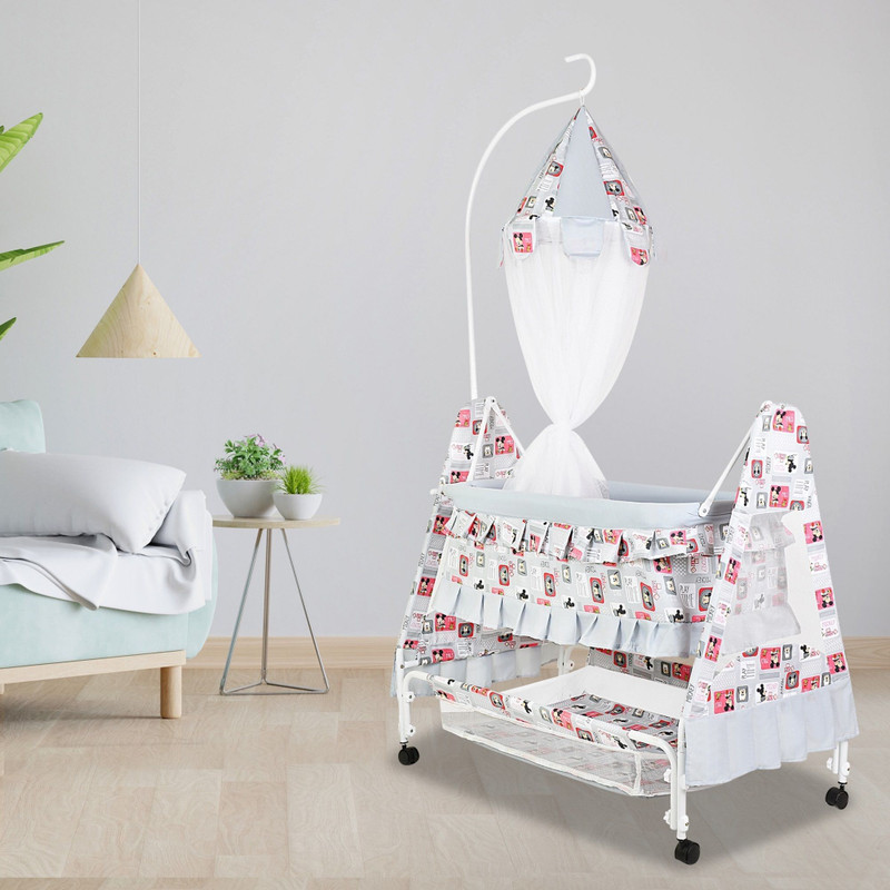 CREW4 Cradle for kids cradle for baby boy and girl Cradle With Swing & Mosquito Net(Multicolor, Grey)
