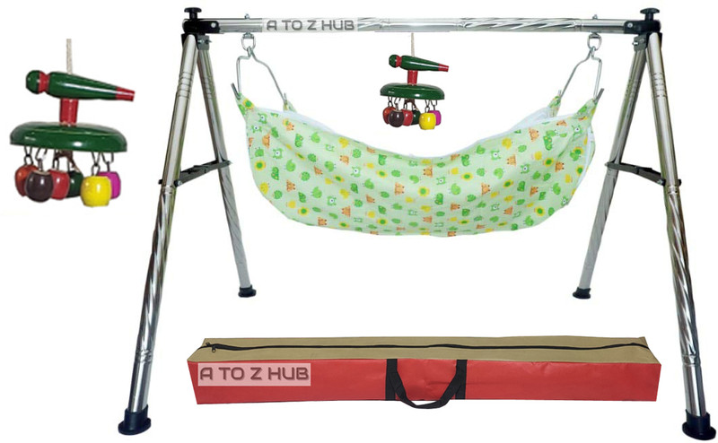A to Z Hub baby cradle/ghodiyu/swing/jhula with hanging toy/rattle and cotton cloth hammock(Black)