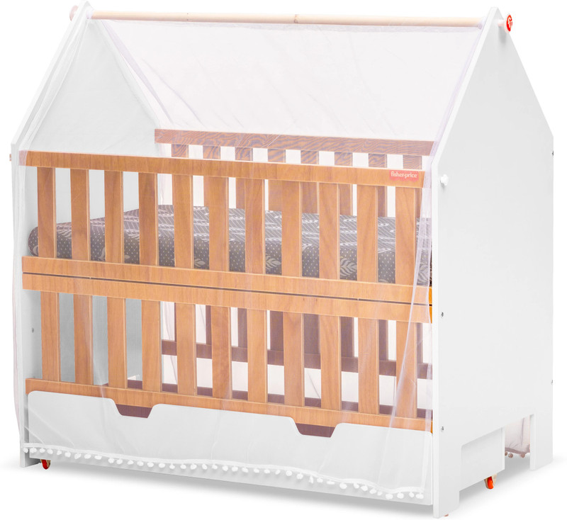 FISHER-PRICE Nest Baby Crib with Drawer, Mattress and Mosquito Net(White)