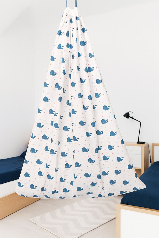 ikaa Baby Shark Print Baby Cradle(THOTIL/JHULA) Pure Cotton 50 Inch X 60 Inch(Blue)