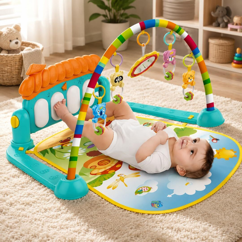 Miss & Chief Baby Play Gym Activity Mat with Piano Keyboard & Hanging Toys For Boys & Girls(Multicolor)