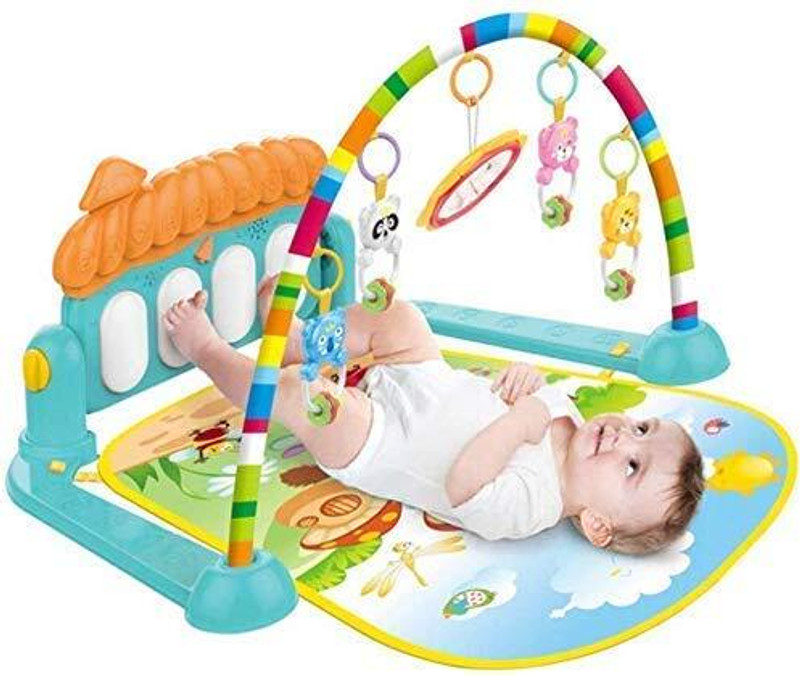 NAMANSHU TEX Fitness Rack with Hanging Rattles Lights & Musical Keyboard Mat Piano(Multicolor)