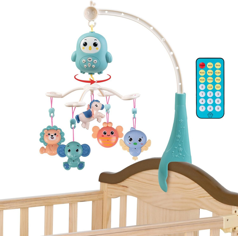 MeeMee Glow Safari Cot Mobile with Music, Projector, 360° Rotation, Timer 20/40/60 min(Blue)