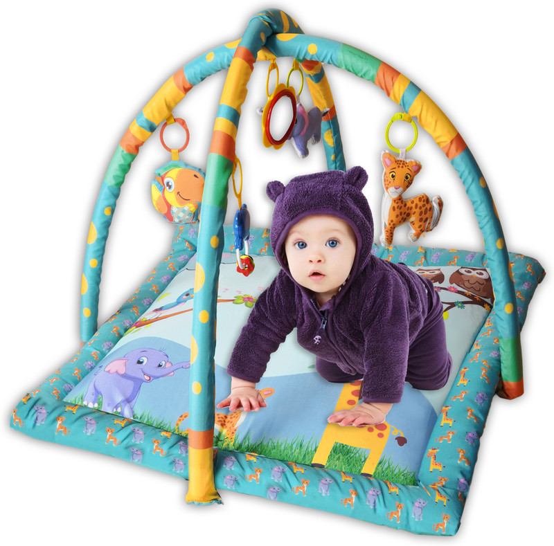 ASHOOJATEX Baby Playgym for Babies Activity Play Gym Mat with 5 Hanging Toys 0 to 24 Months(Multicolor)