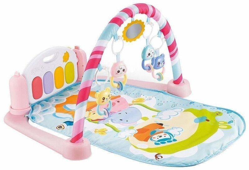 Fayme International 5 In 1 Baby Gym Mat Piano Gym Mat Rack Infant Music Fitness Rack Rattle Kids Toy(Pink)