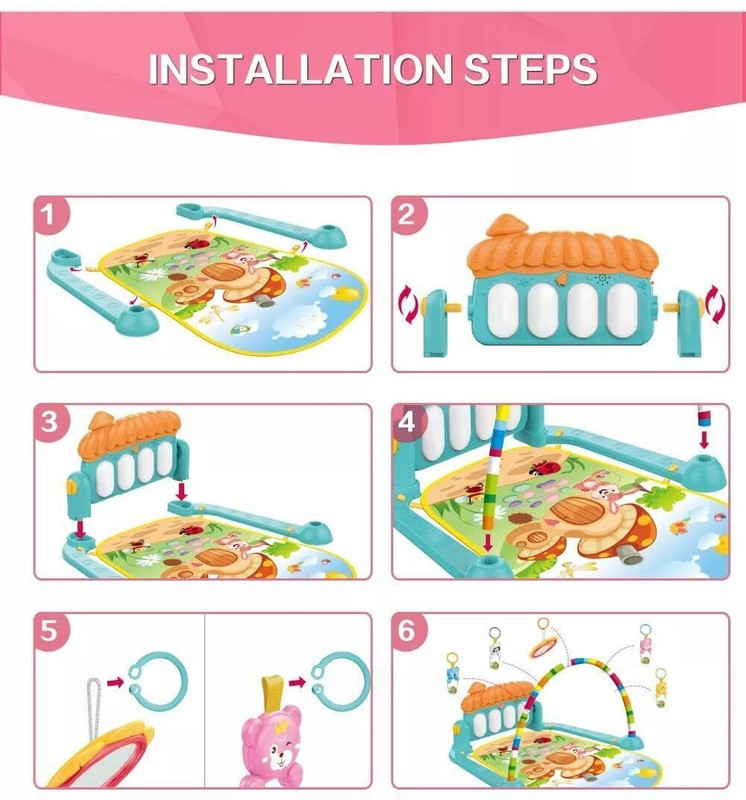 BHVMEY Combo Baby Piano Gym Mat with Light-Up Toys & Rattle Set(Multicolor)