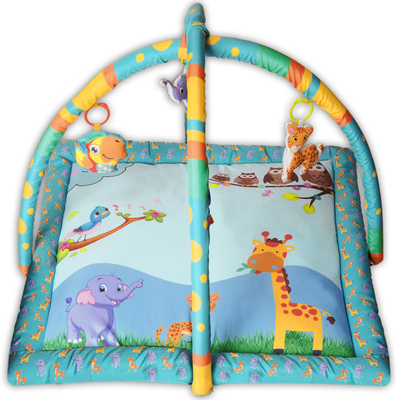 himanshu tex Baby Activity Play Gym Mat 5 Hanging Toys Foldable and Durable Cotton Play Mat(Multicolor)