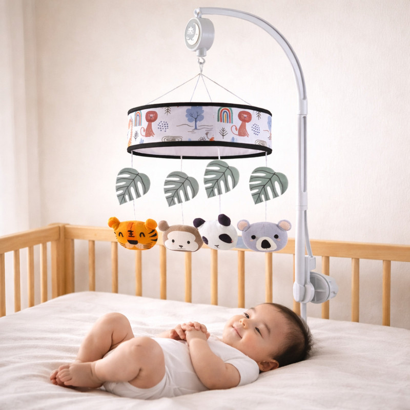 HONOR YOUR HOME Musical Infant Circular Crib Toy for Newborns with Hanging Leaves & Animals(Multicolor)