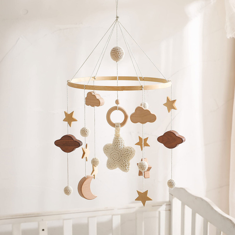 HASTHIP Baby Crib Mobile for Boys and Girls Boho Nursery Mobile Neutral Decor(Beige)