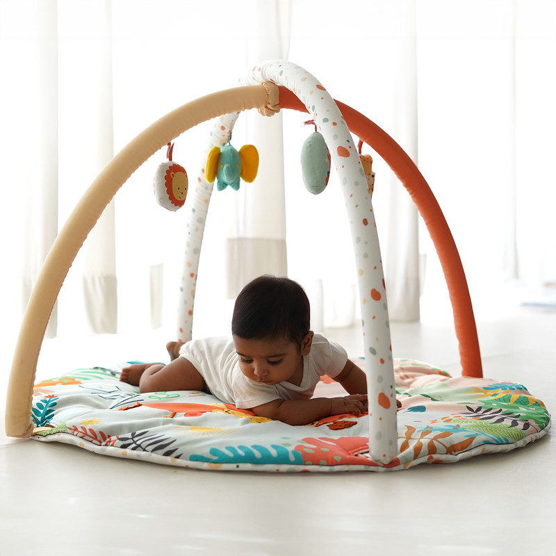 TIDY SLEEP Baby Play Mat | 4 Detachable Toys, | Jungle Safari(Orange)