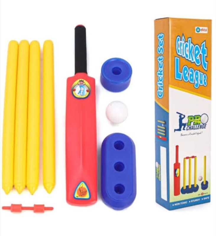 TOYTOT Kids Cricket Set with Bat, Ball & Stumps Lightweight Plastic Indoor Outdoor Standard Bail(Pack of  1)