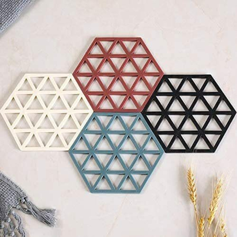 hiroxa Silicone Trivet Mat Set of 4 - Heat Resistant Drying Mats for Kitchen & Dining Solid Trivet(Pack of 4)