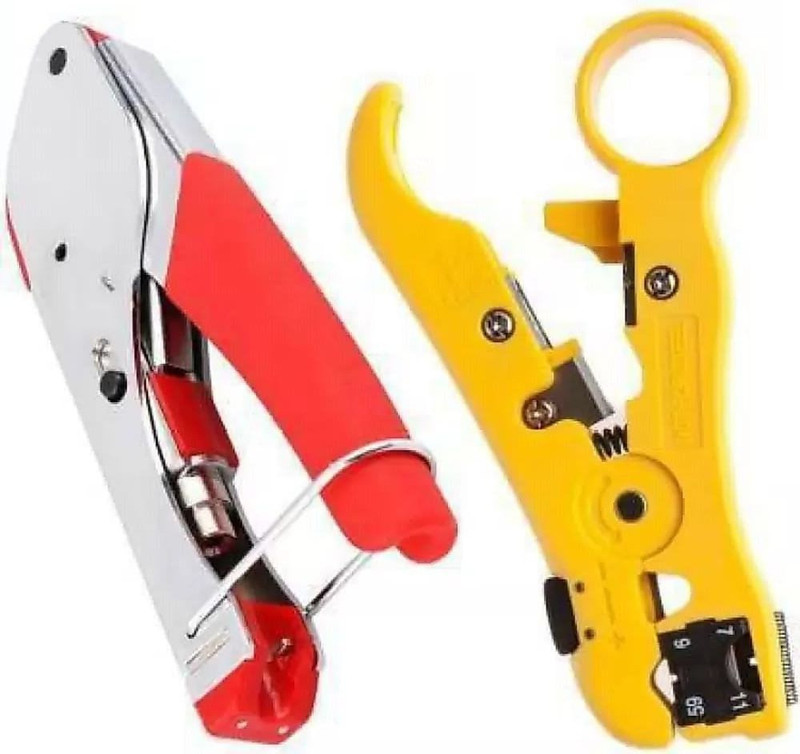 GoodsBazaar 2pc Combo Compression Tool Universal Wire Cutter Stripper Crimping Tool Pliers Network Interface Card(Red, Yellow)