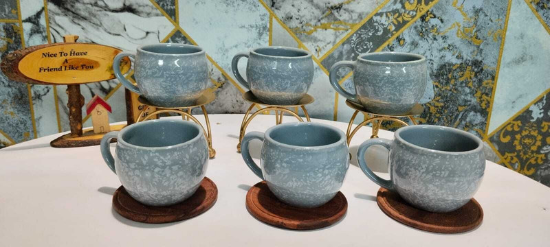 MAYACreation Pack of 6 Bone China new26-Bone China Grey Kuliya Premium Tableware Tea/Coffee (Cup Set of 6)120 ml.(Grey, Cup Set)