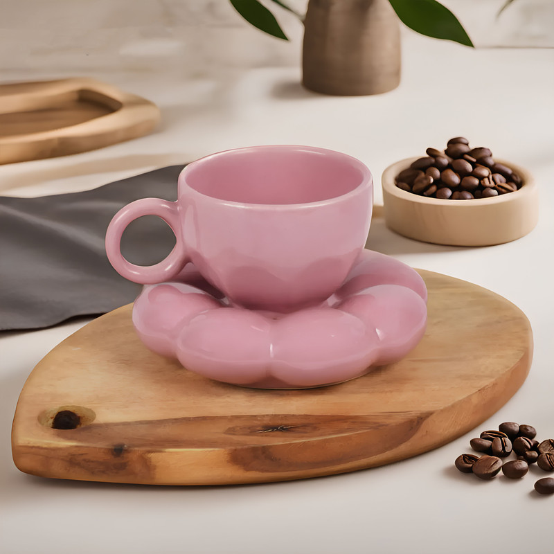 kaolinite Pack of 1 Ceramic Sunflower Bloom Premium Cup and Saucer Set | Coffee Mug | Tea Set(Pink, Cup and Saucer)