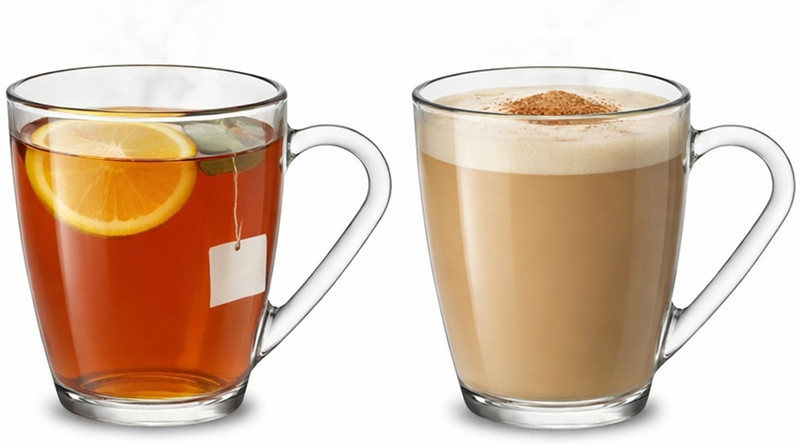 IndusBay Pack of 2 Glass 320 ML Tempered Glass Mug Cup for Tea, Coffee, Latte & Hot Beverages(Clear, Cup)