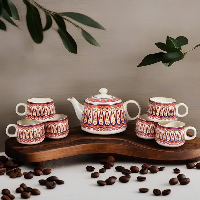 Amazecart Pack of 7 Ceramic Alive Printed Morning Tea/Coffee Set(Multicolor, Cup Set)