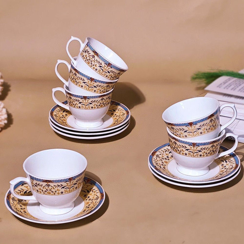 U.P.C. Pack of 12 Ceramic Premium Cup Set Or Cup Plate Tea Set, Tea Cup Set With Saucer, Cup And Plate Set(White, Cup and Saucer)