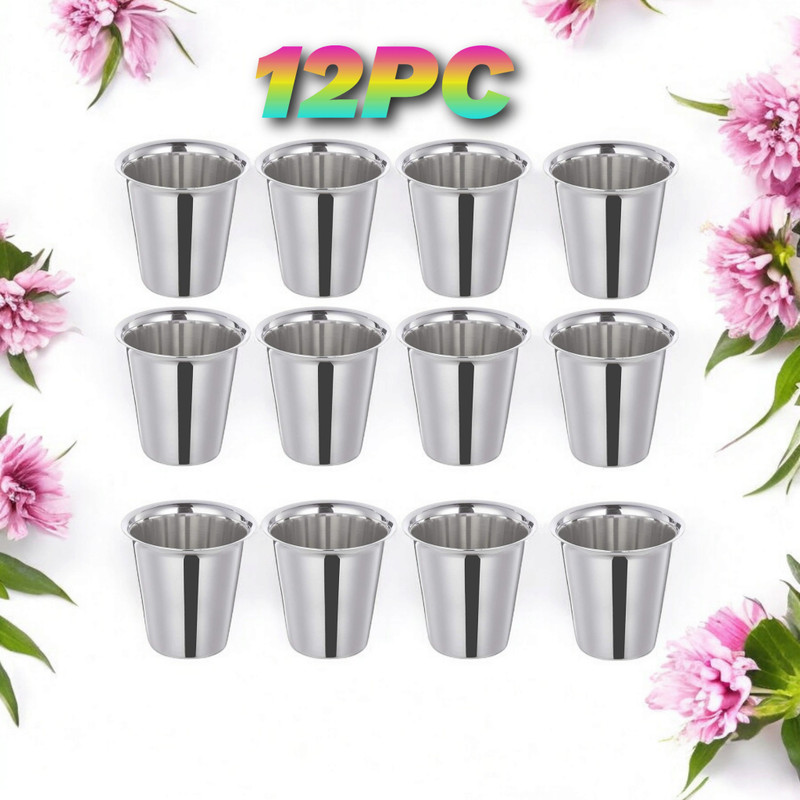 snehatrends Pack of 12 Stainless Steel 12pc stainless steel 120ml tea cup/coffee cup daily use chrome finish(Silver, Cup)