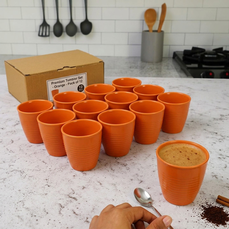 GreenRoots Pack of 1 Plastic Plastic Kullad Tea Cups Set – Pack of 12 Reusable Kulhad Style Cups(Orange, Cup and Saucer Set)