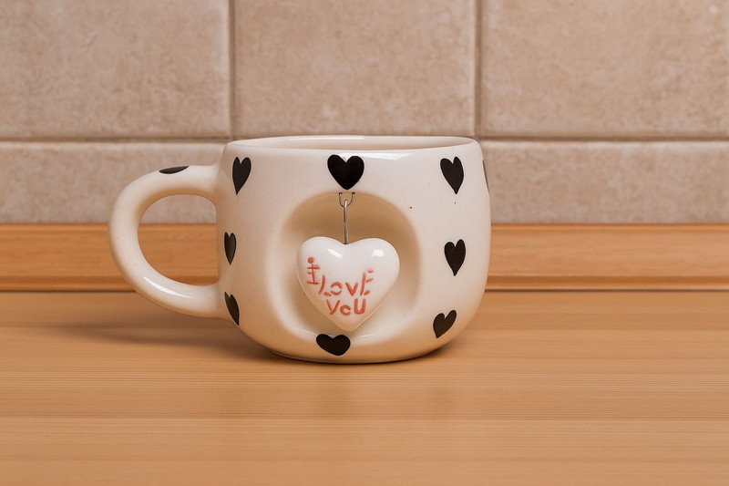 Dream gift collection Pack of 1 Ceramic Premium Heart Design Ceramic Mug with “I Love You” Hanging Charm – Gift Mug(White, Cup)