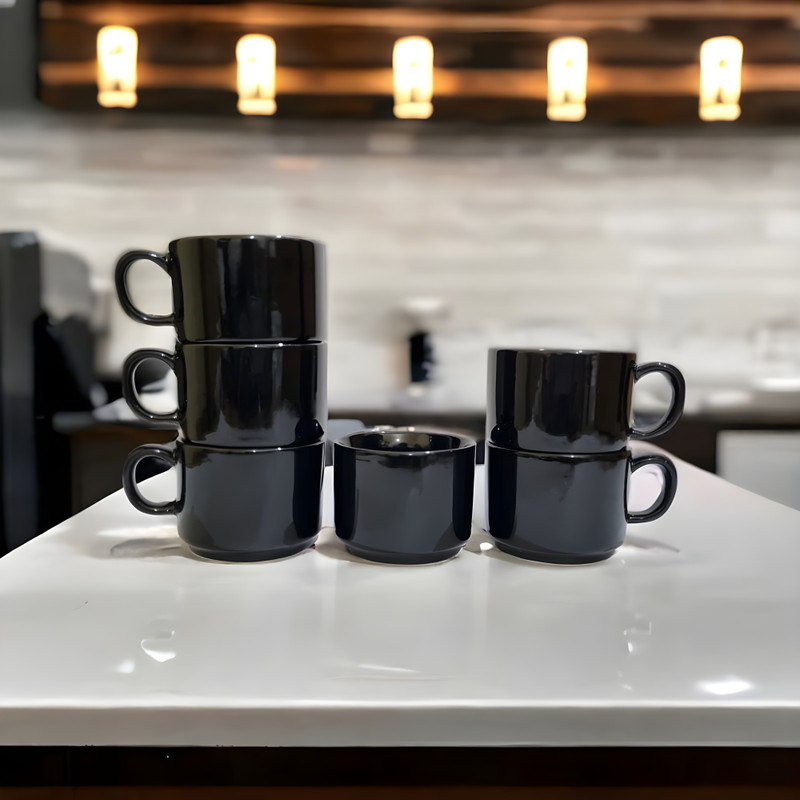 freesale Pack of 6 Ceramic Black Tea/Coffee Cup Set - 170 ML Each(Black, Cup Set)