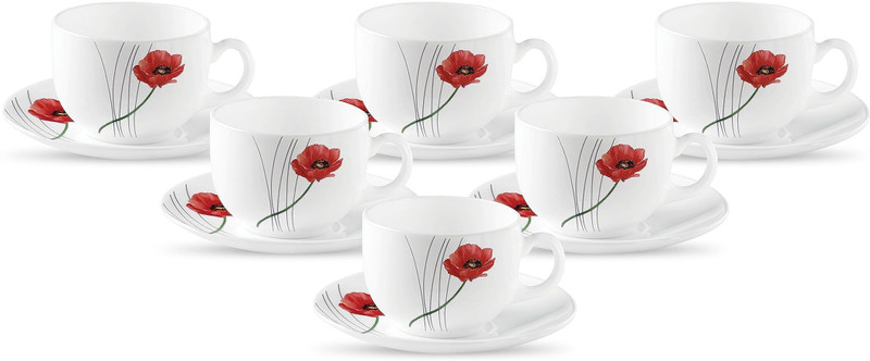 LAOPALA Pack of 12 Opalware(White, Cup and Saucer Set)