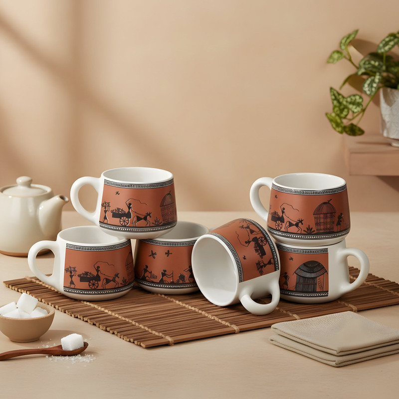 Liva Pack of 6 Ceramic Premium Tea Cups Set 6(Multicolor, Cup Set)