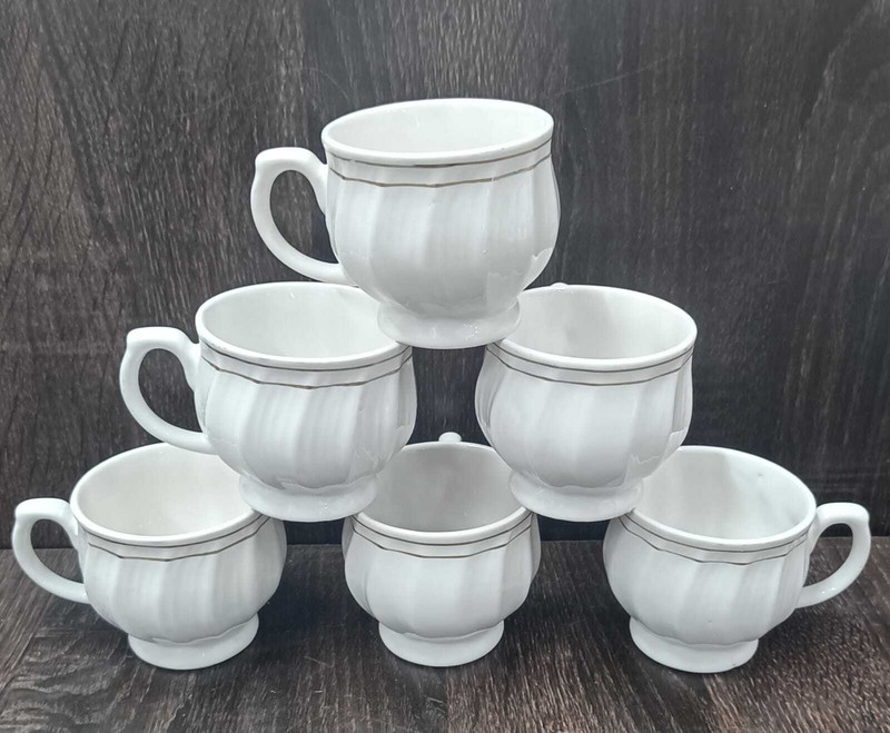 love unlimited Pack of 6 Bone China Karina design cup for daily use(White, Cup Set)