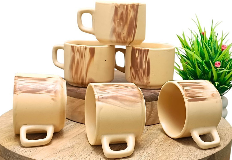 Flipkart SmartBuy Pack of 6 Ceramic kullhad Small Matte Handmade kullar| chai Cups | kulhad Coffee/Tea Mug/cup(Brown, Cup and Saucer)