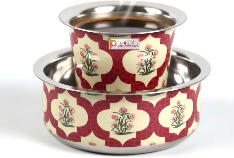 Prisha India Craft Stainless Steel Stainless Steel South Indian Coffee Dabara Set(Multicolor, Cup and Saucer Set)