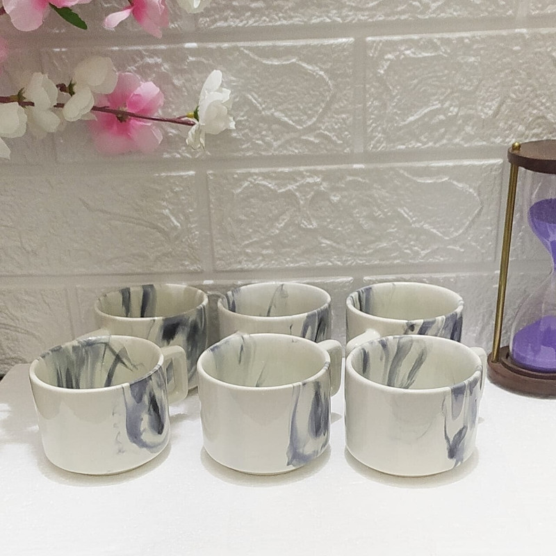 AAV WORLD Pack of 6 Ceramic AMAZING HOTEL GREY PLAIN l(White, Cup Set)